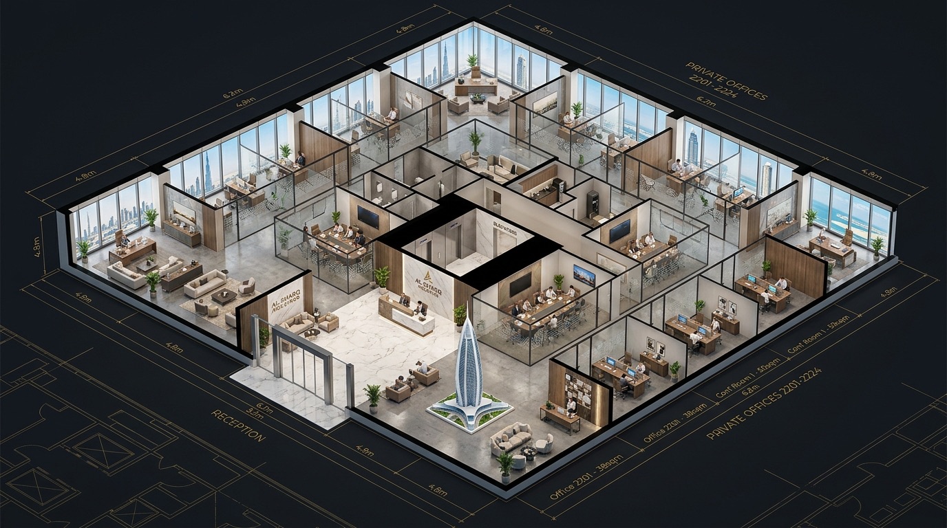 Plan 3D Isométrique Fractionnement Bureaux
